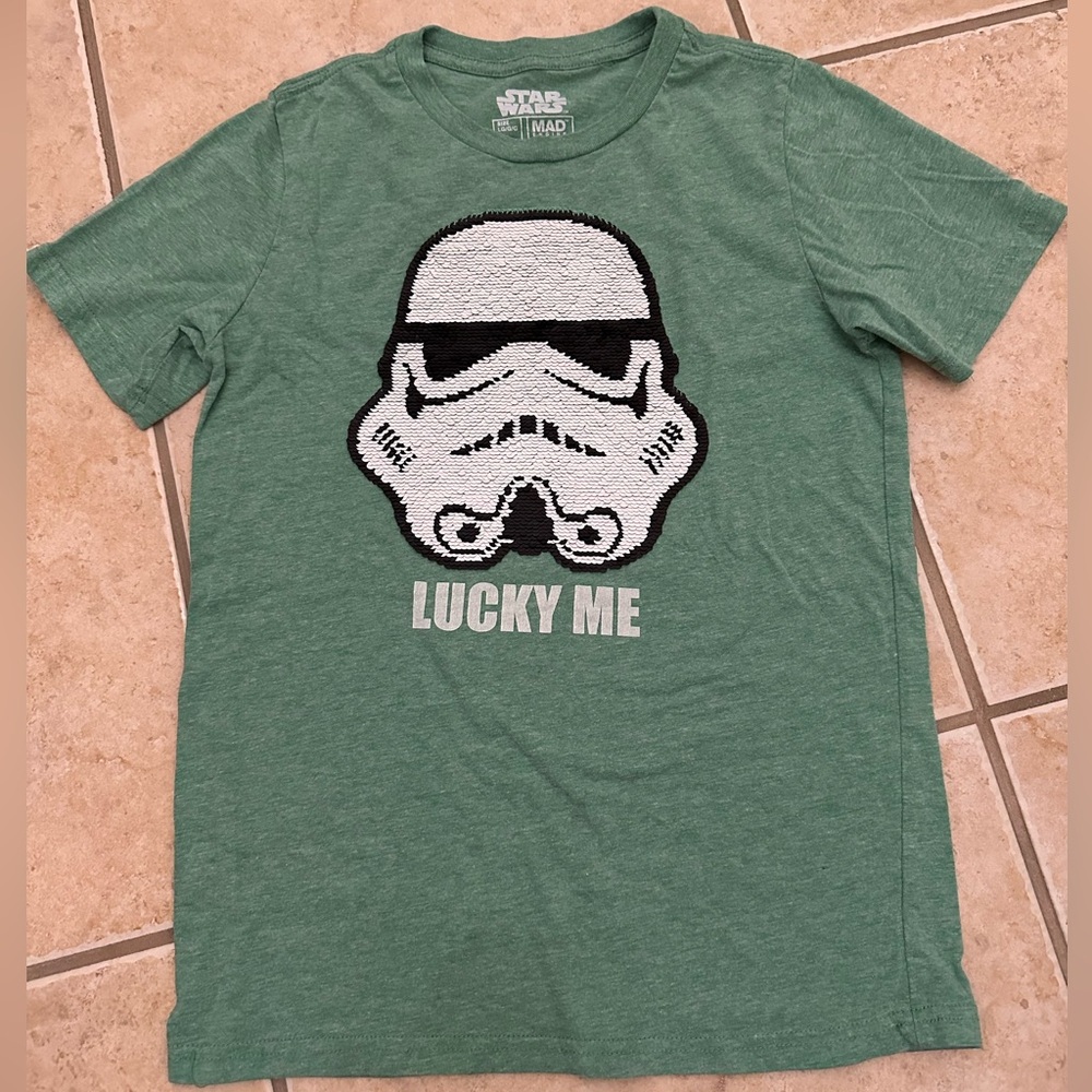 Kids Disney Star Wars Boys Green Storm Trooper Sequin Shirt Size: Youth L